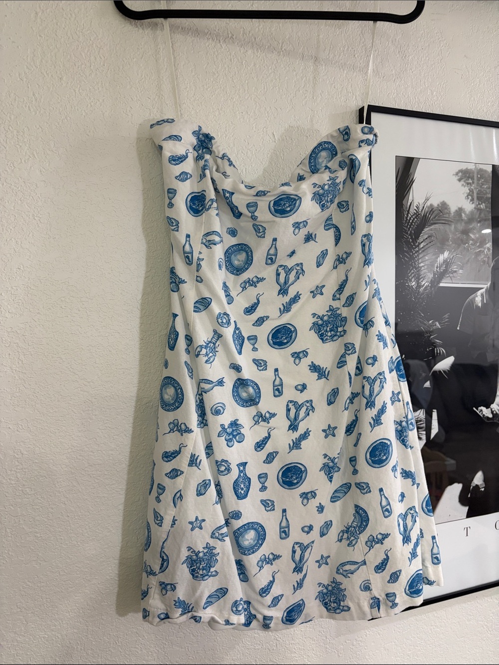 Jessica Simpson White Mini Slip Dress with Blue Toile Print